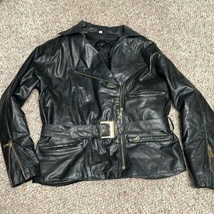 Vintage leather quilted moto jacket